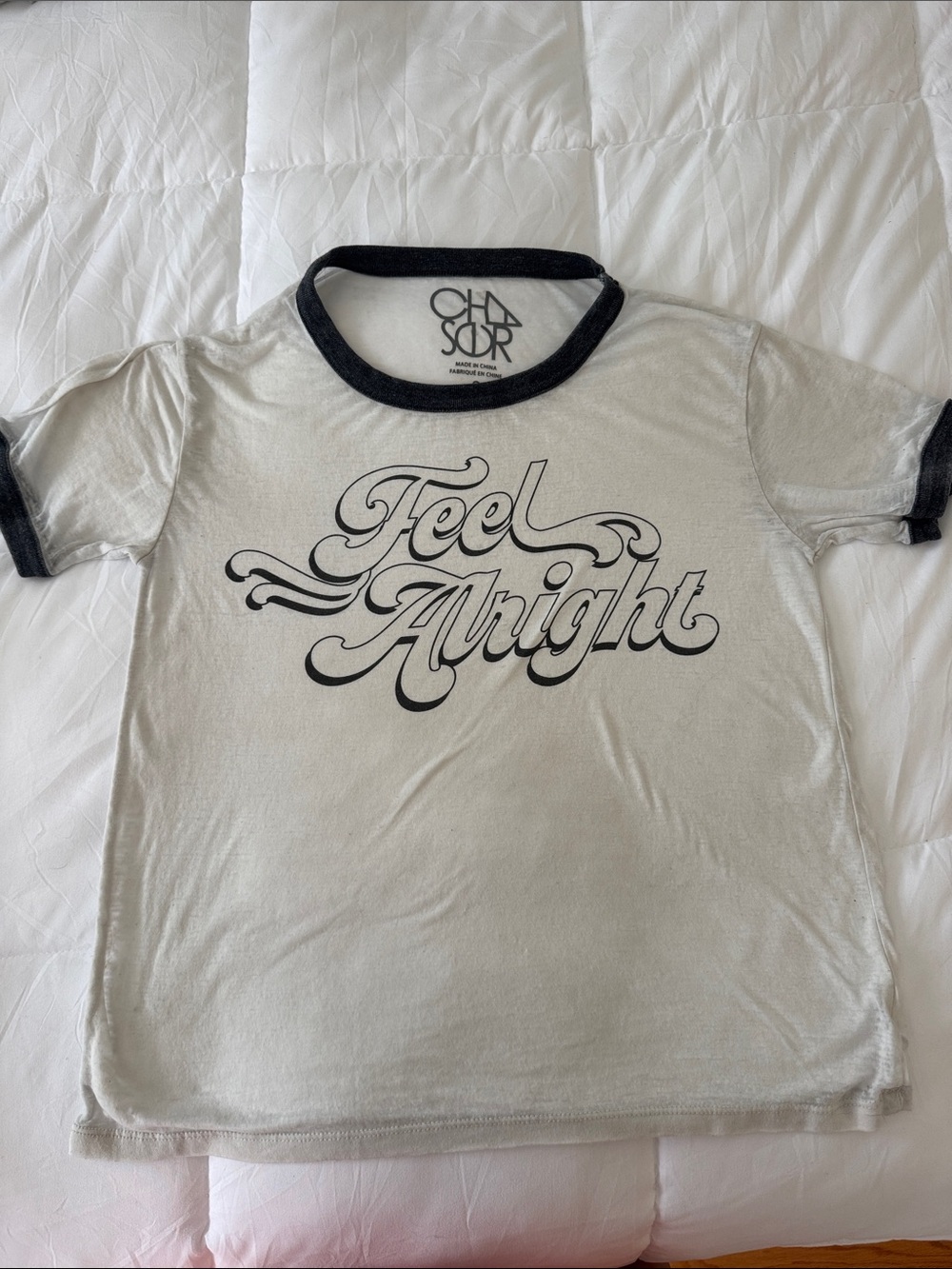 Chaser White Ringer Tee with Black 'Feel Alright' Graphic